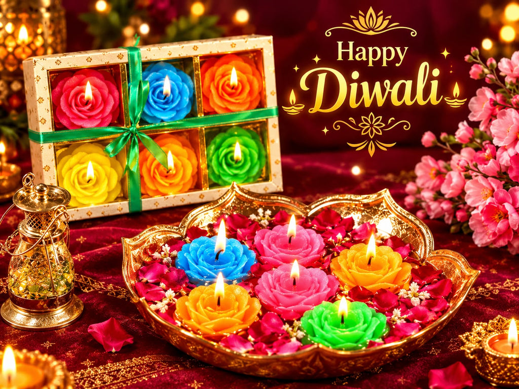Diwali Diya Decoration Floating Smokeless Dripless Long Lasting Wax Flower 6 Pcs