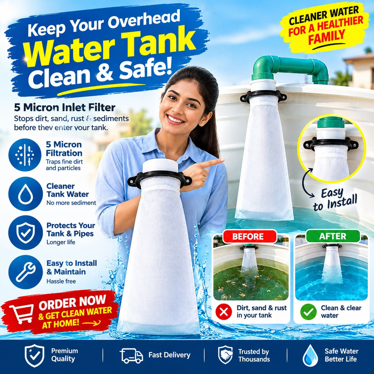 Borewell & Overhead Tank Filtration and Filter for Bore Water (Pack of 2)
