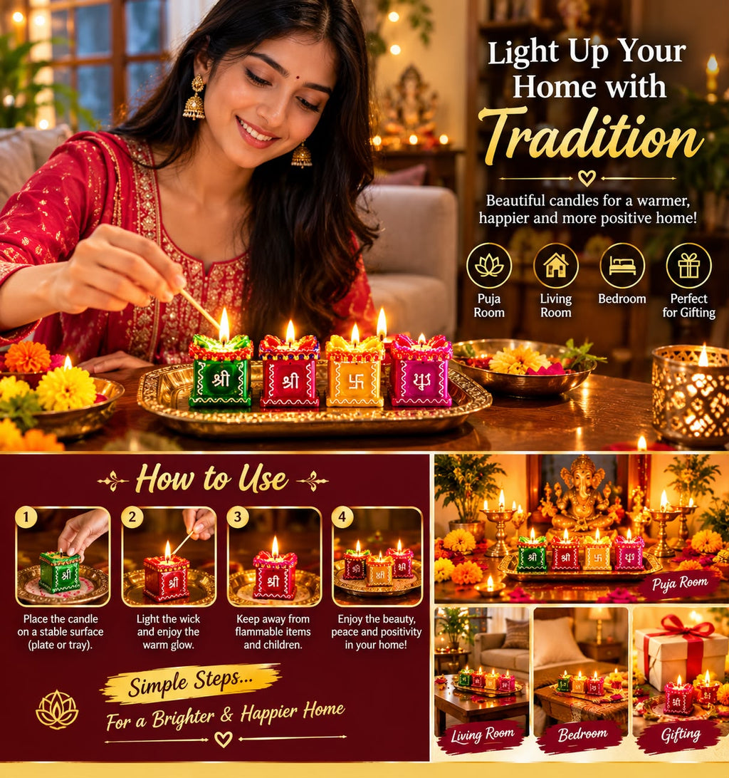 Set of 4 Clay and Terracotta Colourful Hand Painted Puja Tulsi Diya Candle for All Kind of Festival Diwali, Navratri for Home Decoration (Multicolour)