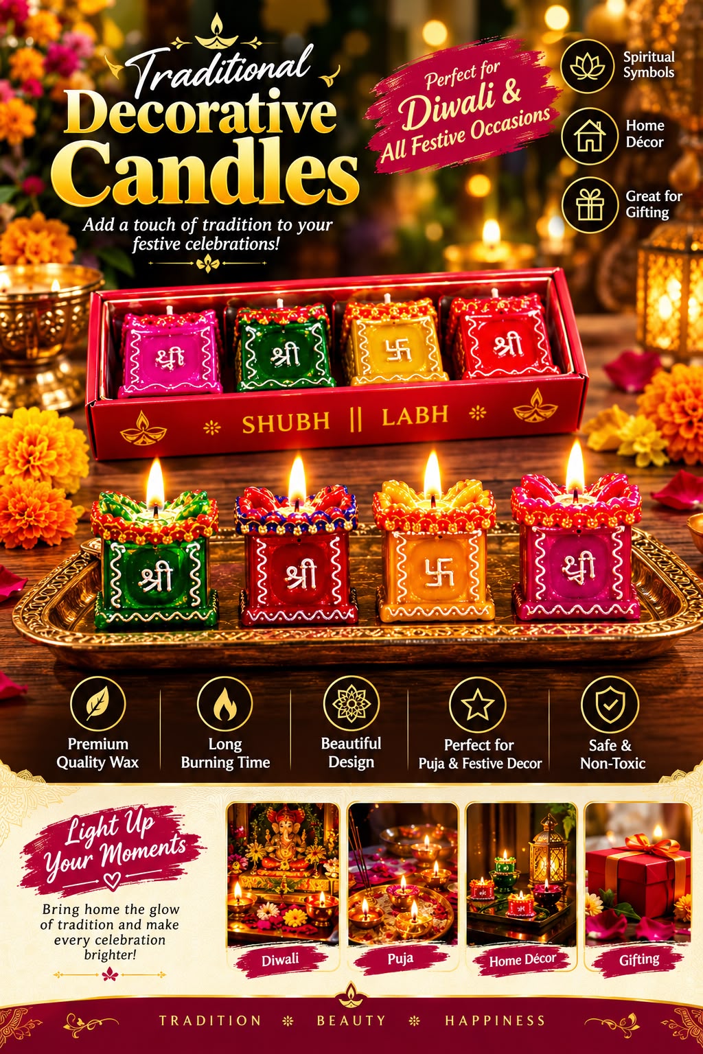 Set of 4 Clay and Terracotta Colourful Hand Painted Puja Tulsi Diya Candle for All Kind of Festival Diwali, Navratri for Home Decoration (Multicolour)