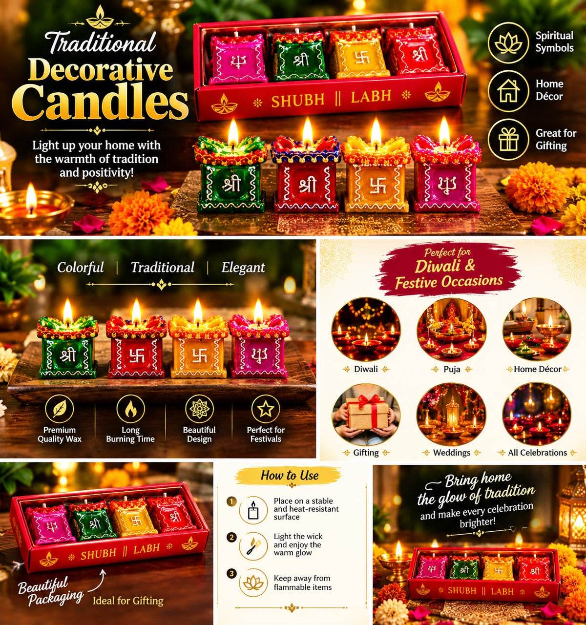 Set of 4 Clay and Terracotta Colourful Hand Painted Puja Tulsi Diya Candle for All Kind of Festival Diwali, Navratri for Home Decoration (Multicolour)