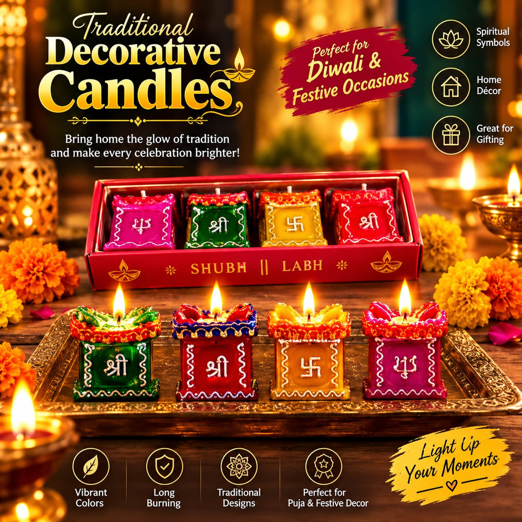 Set of 4 Clay and Terracotta Colourful Hand Painted Puja Tulsi Diya Candle for All Kind of Festival Diwali, Navratri for Home Decoration (Multicolour)